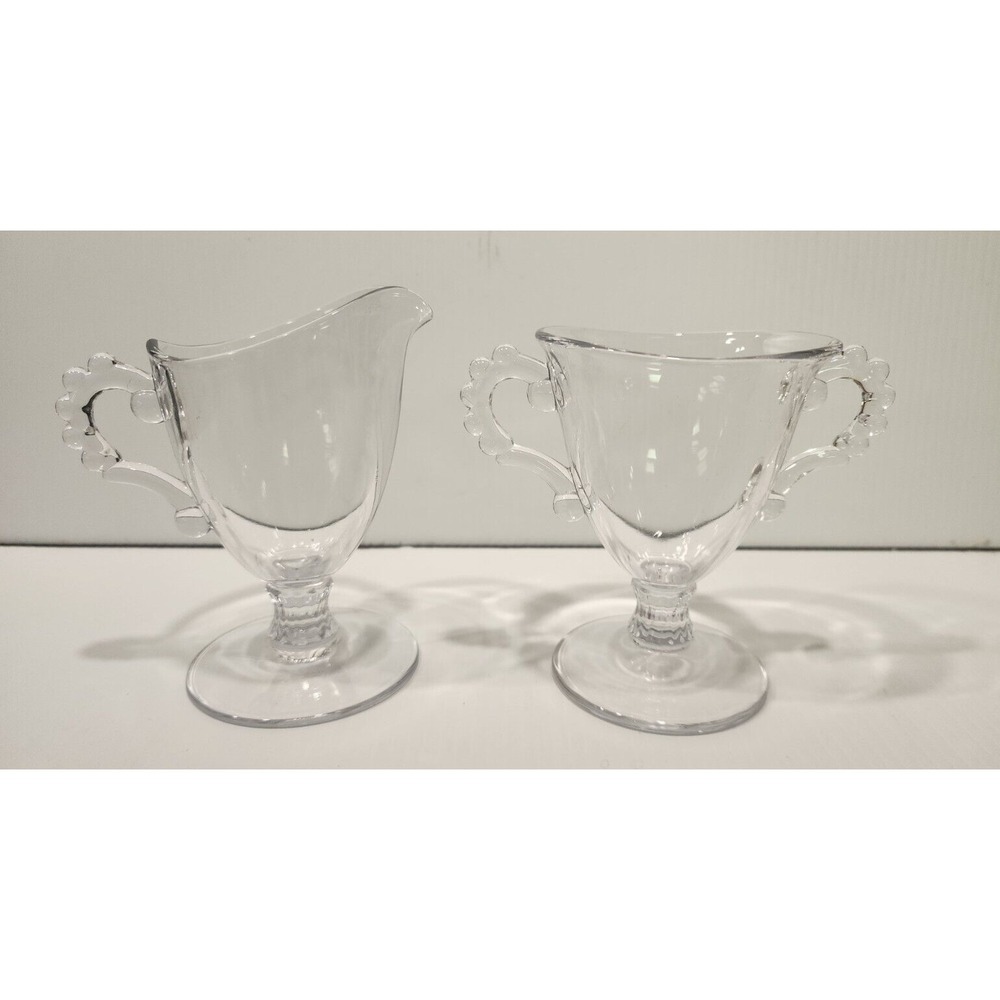Vintage Clear Glass Imperial Candlewick Cream and Sugar Country Shabby Chic